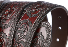 Gürtel - mit Schnalle - Flower Tooling - DARK BROWN - versch. Längen - 105cm bis 125cm