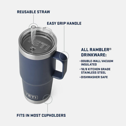 Yeti Rambler 25 oz (739 ml) Trinkbecher mit Trinkhalmdeckel