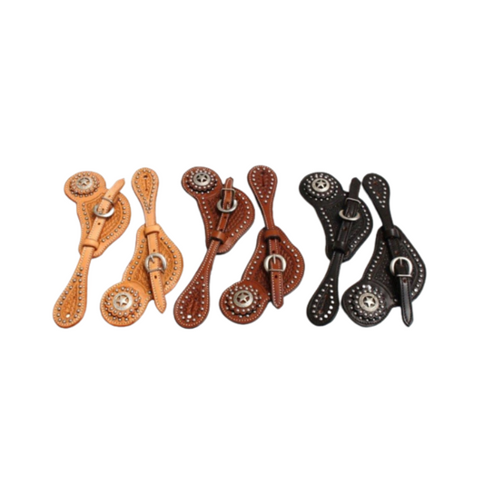 Profiline Sporenriemen VIII - US Leder - Breit mit Concho & Dots