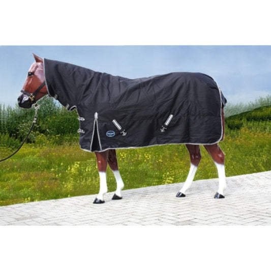"TOUGH HORSE" - Regen Winterdecke - Combo mit Halsteil - 1200D - 300g filling - SCHWARZ - Größen 74´´(125cm) bis 80´´ (155cm)