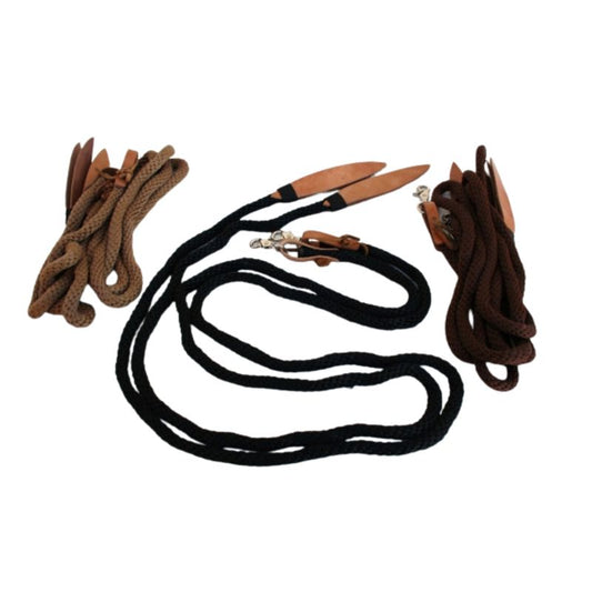 Poly Rope Split Reins mit Leder Popper - 3/4 '' - verschiedene Farben