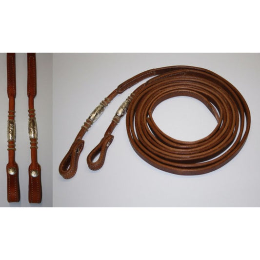 EE Tack Harness Zügel - 5/8 '' - Round Ends - Silver Pipes / Rawhide