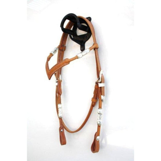 EE Tack Kopfstück mit  V-Stirnband - Herman Oak Leather Silver Buckle & Roller