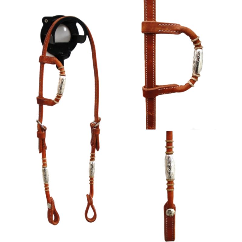 EE Tack Kopfstück - Harness - Round Ends- Silver Pipe's / Rawhide - Einohr