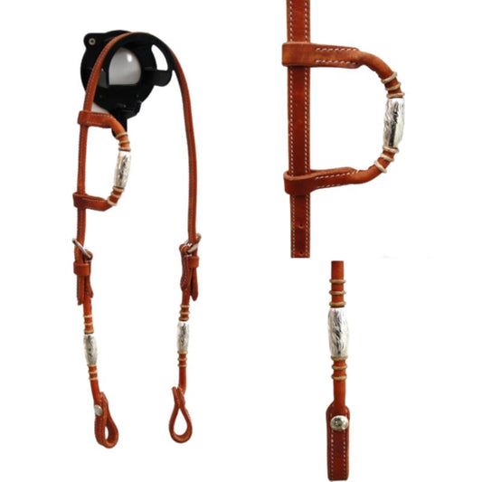 EE Tack Kopfstück - Harness - Round Ends- Silver Pipe's / Rawhide - Einohr