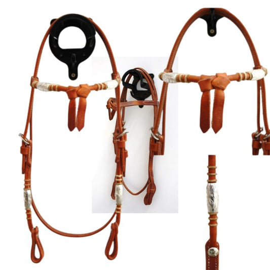 EE Tack Kopfstück - Harness - Round Ends - Silver Pipe's / Rawhide - Fut. Stirnband
